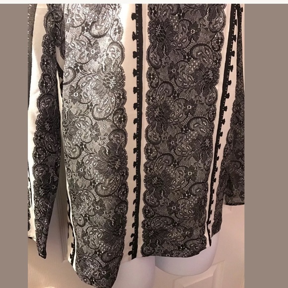 J.CREW Optical Lace Top Blouse Shirt Black White Printed Work Attire Classic - Picture 8 of 8